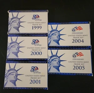 1999, 2000, 2001, 2004, 2005 U.S. Mint Proof Set - Lot of 5 with COA & Box - Picture 1 of 12