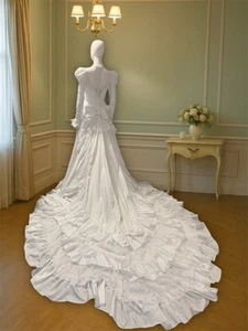 ALFRED ANGELO Women’s White Vintage Satin Wedding Gown With Lace Details Size S - Picture 1 of 18