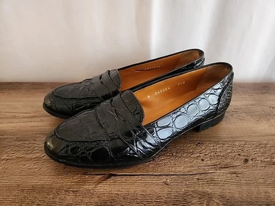 VTG Ralph Lauren Leather Embossed Croc Penny Loafers Made In Italy Wmns Sz 7.5 B - Image 1 of 4