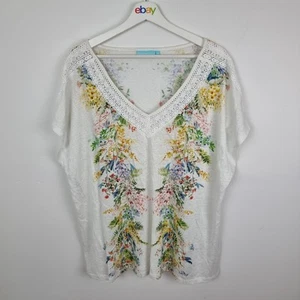 Blue Illusion French Linen Top Floral Print Size 3L - Picture 1 of 5