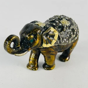 Jeweled Enamel Elephant Trinket Box Hinged Magnetic Closure Green Eyes - Picture 1 of 4