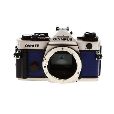 Olympus OM-4Ti analoge Kleinbildkamera Chrom Gehäuse mit blauem Leder, für TEILE oder REPARATUR - Bild 1 von 4
