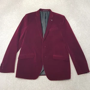 ASOS Mens Jacket 42L Burgundy Velvet Tuxedo Smoking Blazer Lapels Dinner Cigar - Picture 1 of 14