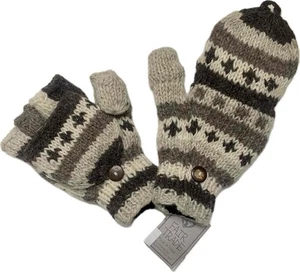Fair Trade Hippie Wool Fleece Lined Fingerless Gloves Convertible Mittens A - Picture 1 of 8
