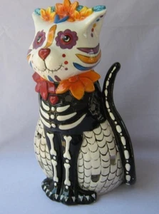Blue Sky Goldminc Halloween 11 Inch CAT SUGAR SCULL Tealight Candle Holder - Picture 1 of 12