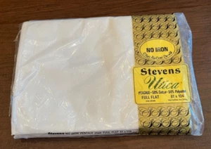 Vintage Stevens Utica Full Flat Bed Sheet 81x104 No-Iron White NOS Open Package - Picture 1 of 9