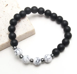 Bracciale in pietra dure con onice ematite aulite bianca braccialetto da uomo do - Foto 1 di 3