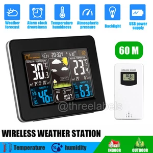 Digital LCD Indoor & Outdoor Weather Station Clock Calendar Thermometer Wireless - Picture 1 of 10