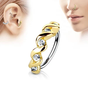 CZ Twisted Ear Cartilage Earrings Daith Tragus Helix Hoop Nose Rings - Picture 1 of 7