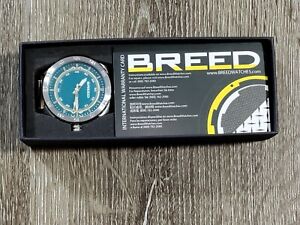 Breed Mens Mechanic Watch Leather Band Date Indicator Luminous Hands Teal Dial