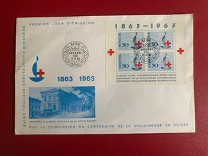 SWITZERLAND 1963 FDC RED CROSS JUBILEE SOUVENIR SHEET GENEVA BERN - Picture 1 of 1