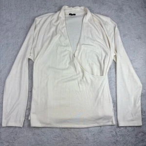Top tejido envolvente sintético Talbots crema manga larga cuello en V trabajo oficina primavera XL - Imagen 1 de 9