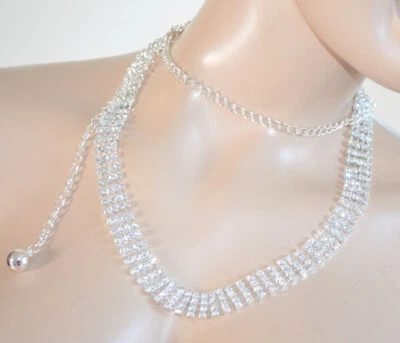 Cintura donna gioiello argento fili strass metallo brillantini cristalli UCX4 - Immagine 1 di 2