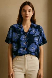 Sb Confezioni Di Lusso Blusa Donna Vintage Blu Floreale Xl Extra Large It 46 - Picture 1 of 11