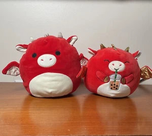 2 Squishmallows Baiden The Red Dragon 7-8" Plush Stuffed Animal Boba Tea Foodie - Picture 1 of 13