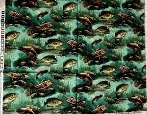 Hautman V.I.P. by Cranston Bass Fish Cotton Fabric Remnant 17" x 42" - Picture 1 of 3