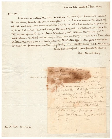 John Armstrong Letter Signed - Inquires on Alexander Hamilton's Military Service Cover