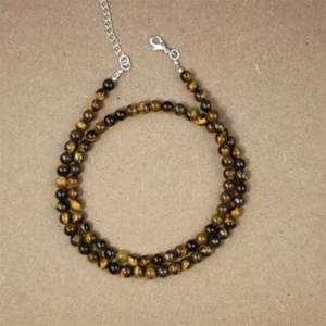 Natural Tiger's Eye Smooth Round Gemstone Beaded Healing Choker Necklaces 18'' - Picture 1 of 15
