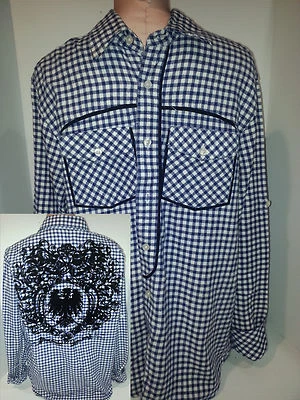 Attitude Victory Western Plaid Flannel Design Shirt Mens SIZE Large Blue White - Image 1 of 4