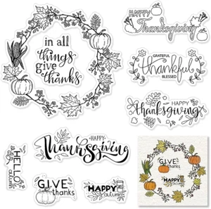 Herbst Herbst Erntedank Kürbis Blätter Kranz Clear Stamps für Kartenherstellung Scra - Bild 1 von 12