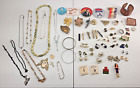Vintage Lot of Costume Jewelry Pins Necklaces Tie Clasps Tack Cufflinks Earrings