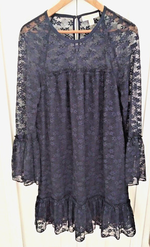 Abito Michael Kors blu pizzo orlo a punta balza blu navy taglia media