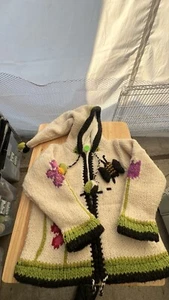 Kids Ethic Alpaca Cotton Knit Handmade In Ecuador Zip Hood Sweater Jacket Size 3 - Picture 1 of 5