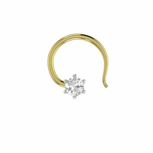 Round Cut Real Diamond Engagement Nose Piercing Ring Pin Stud Yellow Gold Plated - Picture 1 of 3