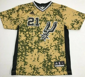 Tim Duncan Spurs Shirt Boys Size M (10-12) Military Night Camo Swingman Adidas - Picture 1 of 10