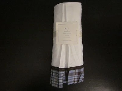 Pottery Barn Niños/Bebés Niños Madrás Cuna Cama Falda Azul, Marrón y Blanco Cuadros Nueva Foto 1 de 4