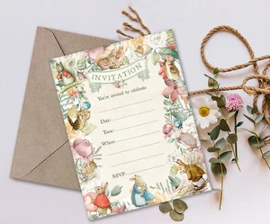 Invitaciones y sobres de cumpleaños, bautizo y baby shower de Peter Rabbit - Imagen 1 de 4