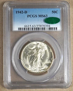 1942-D WALKING LIBERTY HALF DOLLAR PCGS MS63 CAC GREEN LABEL 870394 - Picture 1 of 2