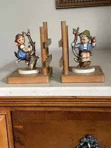 HUMMEL PORCELAIN FIGURINE BOOKENDS BOY GIRL APPLE TREE FULL BEE GOEBEL W GERMANY - Picture 1 of 10