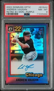 2022 PANINI DONRUSS OPTIC RETRO 1981 SIGNATURES ANDREW VAUGHN /99 PSA 8 MLB AUTO - Picture 1 of 2