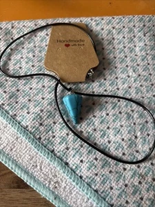 Turquoise Pendulum Gemstone Pendant With Wax Rope Chain - Picture 1 of 2