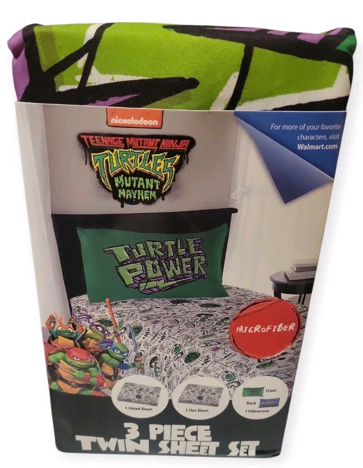 TWIN SHEET SET Teenage Mutant Ninja Turtles Mutant Mayhem Kids 3Pcs Nickelodeon - Imagem 1 de 3