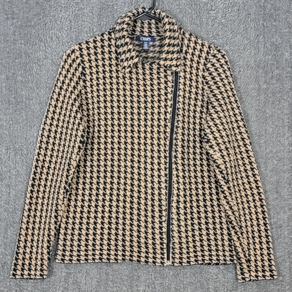 Chaps Ralph Lauren Suéter Chaqueta Mujer S* Negro Marrón Pata de Gallo Moto Cárdigan Foto 1 de 4