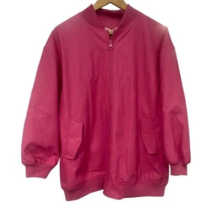 Stradivarius Bomber Jacket STR Pink Faux Leather Zip up Pocket Casual Coat UK S - Picture 1 of 8
