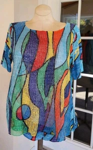 Ali Miles Damen Spitze Overlay Fledermaus Flügel Top Größe Large abstrakter Druck künstlerisch Boho - Bild 1 von 5