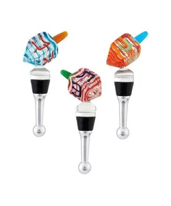 Hanukkah Glass Dreidel Wine Bottle Stopper Set of 3 Chanukah Judaica - Picture 1 of 1