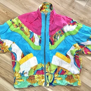 VTG Clipper Bay 80s 90s Style Track Jacket Metallic Trim Colorful Retro Petite M - Picture 1 of 8