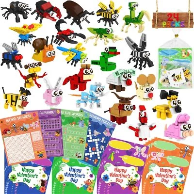 Valentines Day Cards For Kids Classroom 24 Packs Animals And Insects Building Bl - Image 1 of 4