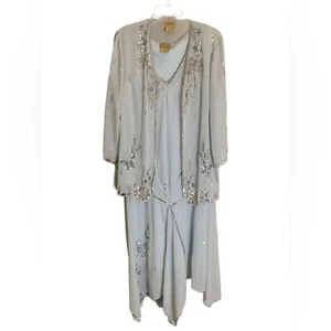 Midnight Velvet DUCK-EGG Sequin Embellished Midi Dress & Shawl/jacket - Picture 1 of 7