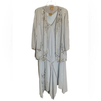 Midnight Velvet DUCK-EGG Sequin Embellished Midi Dress & Shawl/jacket - Image 1 of 4