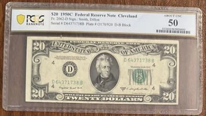 $20 1950C FEDERAL RESERVE NOTE CLEVELAND PCGS 50 FR.2062-D SMITH DILLON - Picture 1 of 2