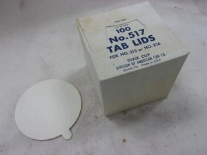 Vtg Dixie American Can Tab Lids 100 Ct Box No. 517 For # 315 316 Cups Cardboard - Picture 1 of 3