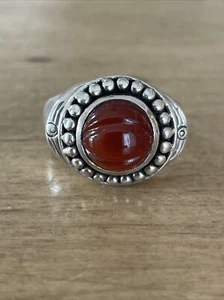 DP Signed Sterling Silver Carnelian Agate Beaded Ring Sz 9 - Picture 1 of 8