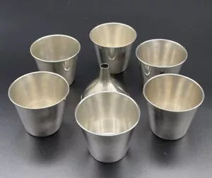 Inusual juego de 6 tazas de vidrio de chupito/cordial de plata de ley de 7 piezas + vajilla embudo - Imagen 1 de 15