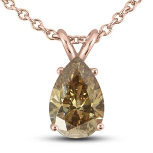 Diamond Solitaire Pendant Natural Pear Shape Brown Color 14K Rose Gold 2.14 ct - Picture 1 of 5
