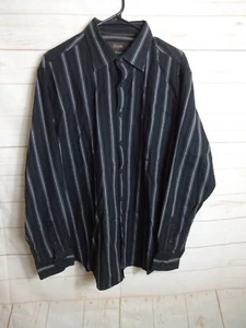 Tasso Elba Mens Size L 100% Cotton Brown & Black Stripes Long Sleeve Shirt - Picture 1 of 8